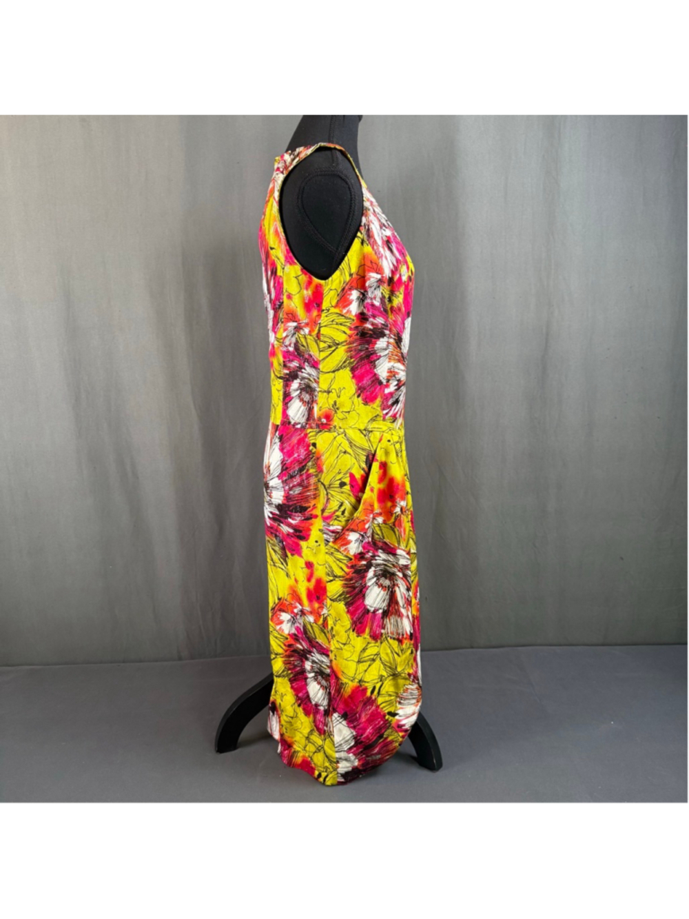 St John Dress 12 Silk Metallic Floral Sheath Luxury Resort Coastal Pink Yellow - Picture 5 of 16